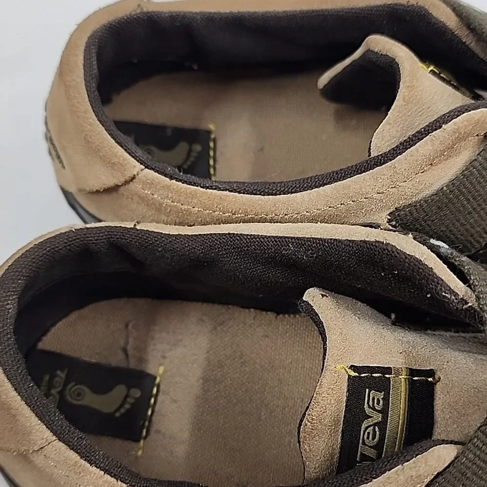 TEVA Ryley 6054 Cross Strap Hiking Trail Brown Suede Shoes Snap Slip On 8